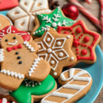 Tasty homemade Christmas desserts on blue plate