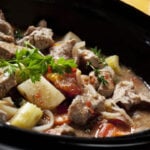 ready to serve beef stew in a crockpot slow cooker