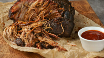 a piece of leftover pulled pork with sauce