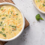 Bowl of broccoli and cheddar cheese soup