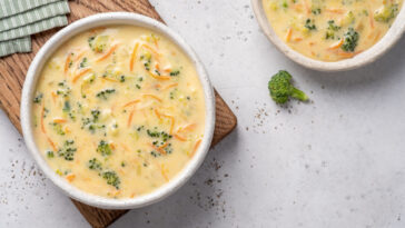 Bowl of broccoli and cheddar cheese soup