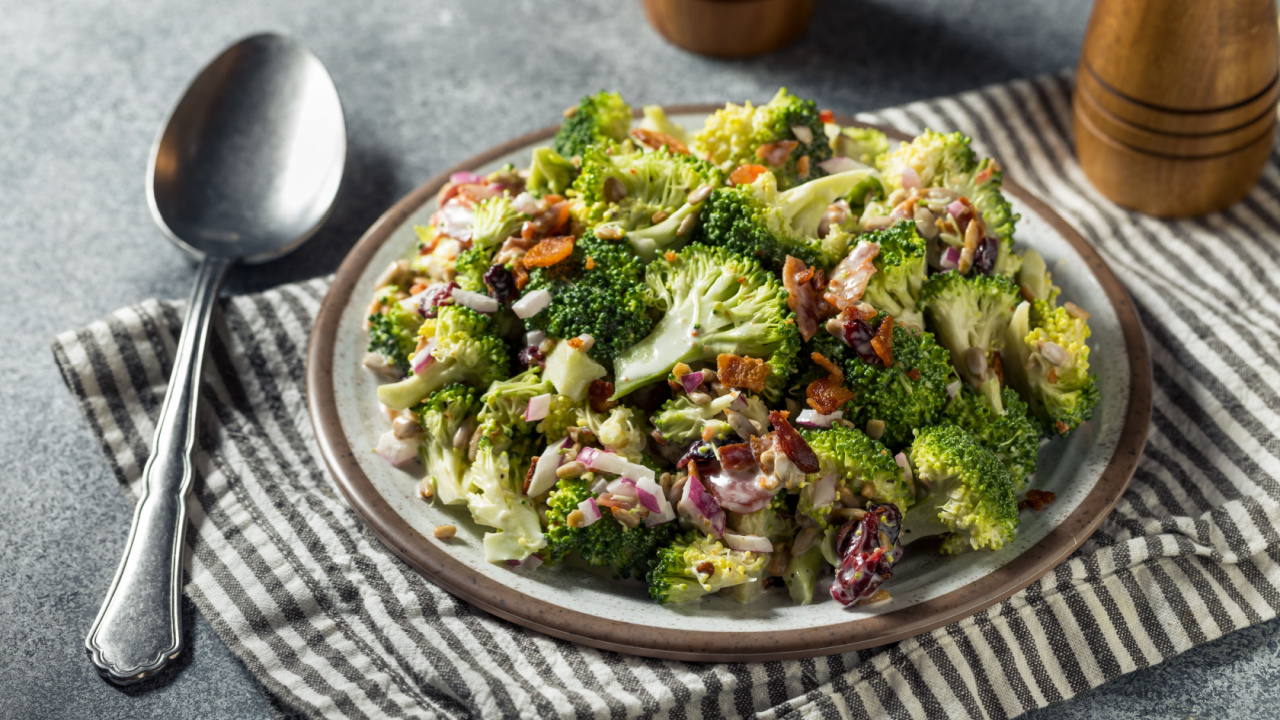Healthy Homemade Broccoli Salad with Bacon and Onions