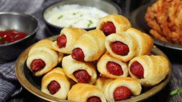 Homemade Pig in a blanket - Hot dog sausage rolls wrapped in a dough.