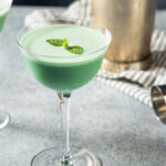 Boozy Refreshing Green Grasshopper Cocktail with Mint and Cream