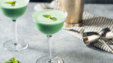 Boozy Refreshing Green Grasshopper Cocktail with Mint and Cream