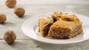 Baklava, delicious pastry dessert made with phyllo dough, nuts, butter, and sugar.
