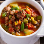 Delicious hamburger soup with vegetables