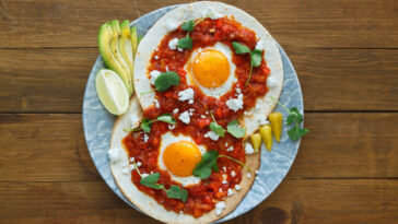 huevos rancheros closeup on the table
