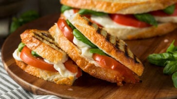 Healthy Grilled Basil Mozzarella Caprese Panini Sandwich.