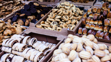 Fresh Hanukkah cakes in the market in Israel