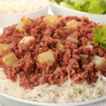 leftover corned beef hash served in rice
