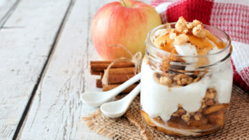 sweet apple dessert in a mason jar