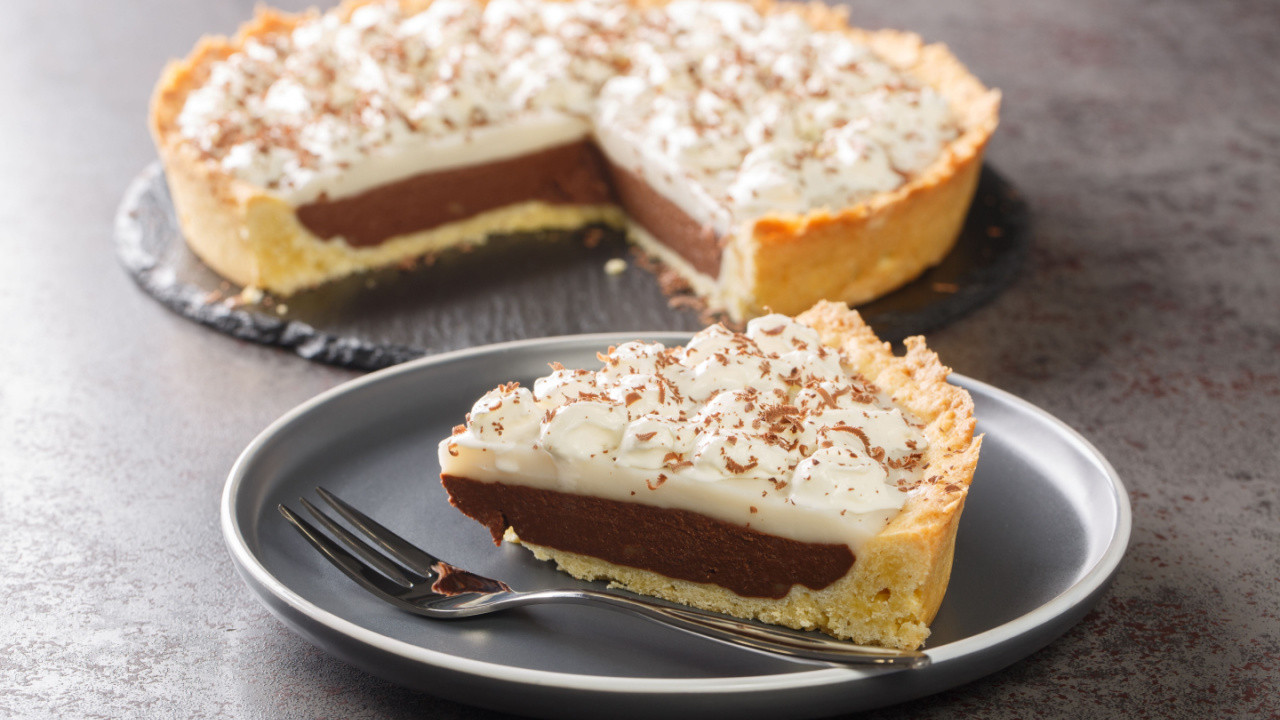 slice of Hawaiian dessert Chocolate Haupia Pie on a plate