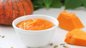 Homemade pumpkin puree in a bowl