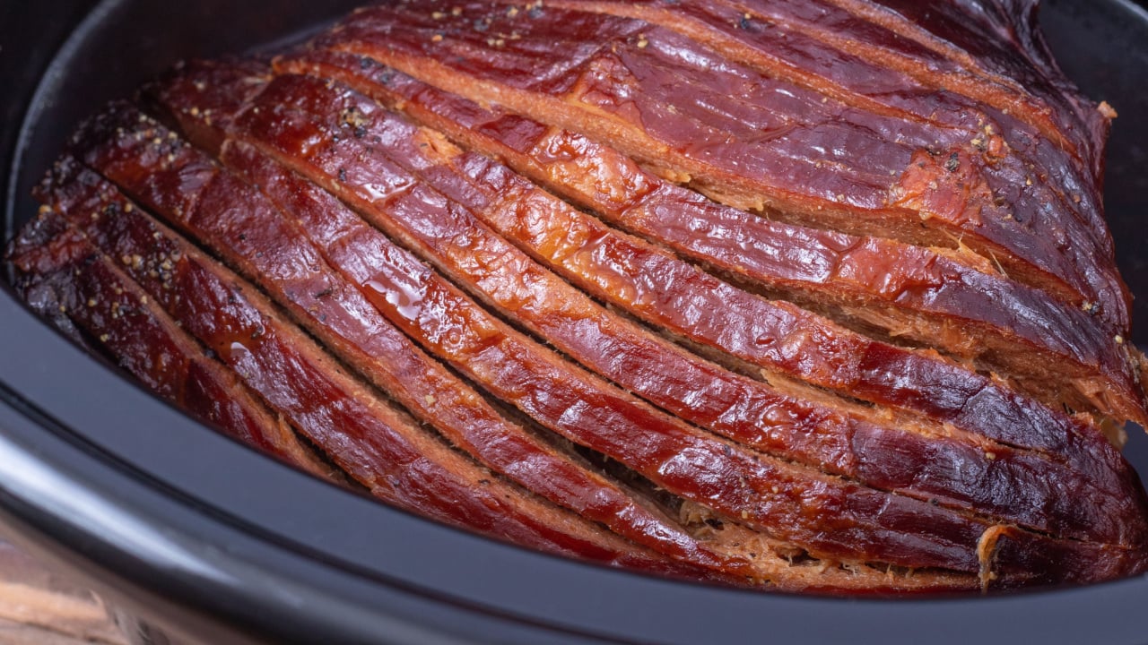 sliced ham cooked in a slow cooker