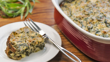 A slice of healthy spinach casserole