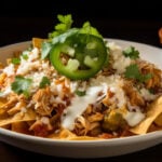Mexican traditional chilaquiles breakfast.