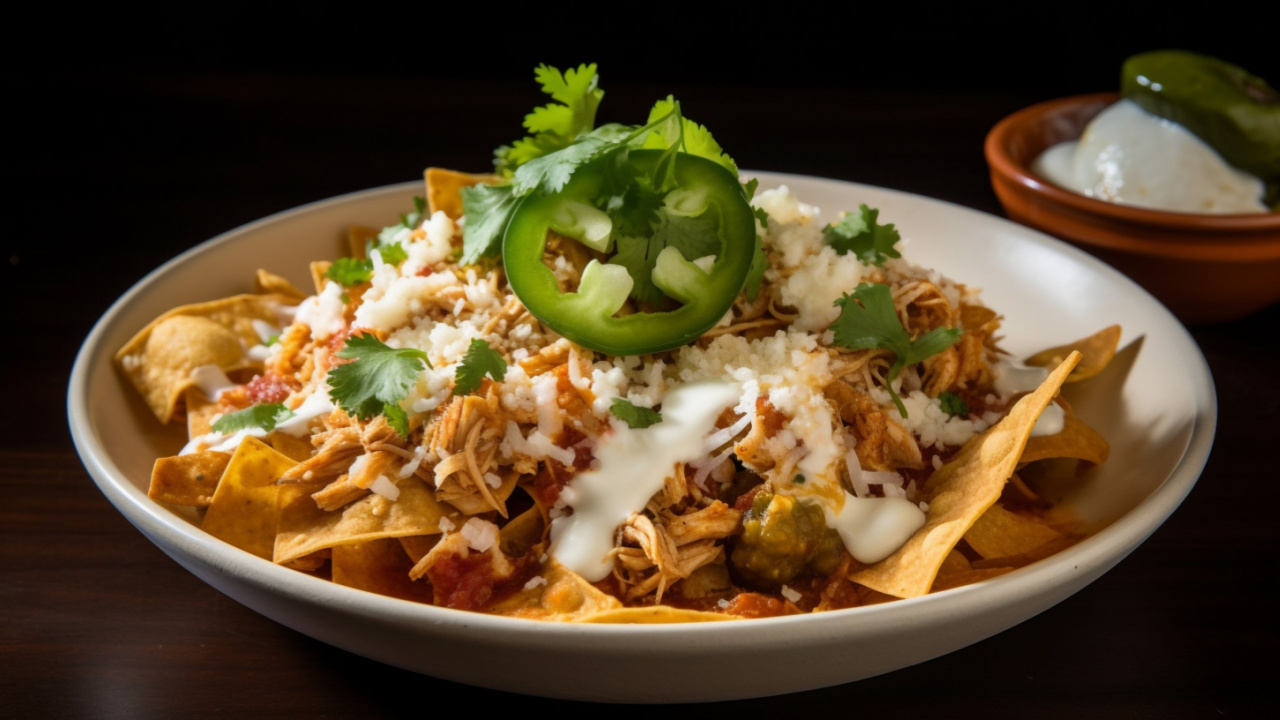 Mexican traditional chilaquiles breakfast.