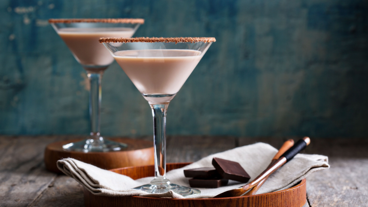 Chocolate martini cocktail made from chocolate, cream and vodka.