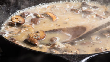 Making mushroom gravy in a cast iron skillet