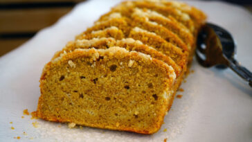 Sliced sweet pumpkin banana bread loaf
